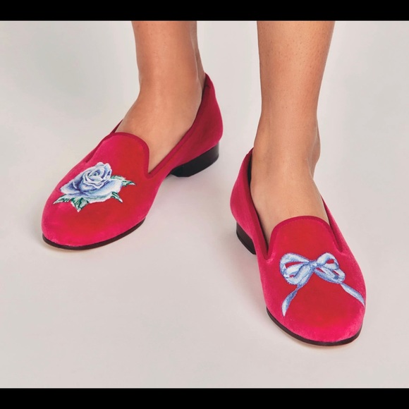 NIB LOVESHACKFANCY X STUBBS & WOOTTON  Pink Rose Bow Slipper Loafer Shoes 6.5 - Picture 2 of 3